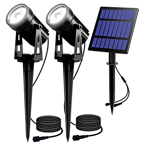 T-SUN Solar Gartenleuchte, 2 Stück Solarstrahler Solarlampen für garten, IP65 Wasserdicht LED Solarlampe mit 2 Helligkeitsstufe, 3 Meter Kabe,Auto-on/off für Bäume,Sträucher,Gartenweg(6000K Kaltweiß) von T-SUN