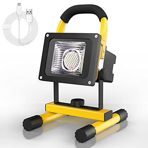 LED Baustrahler Akku, T-SUN 30W Wiederaufladbare LED Arbeitsleuchte tragbares Flutlicht Baulampe mit 6000mAh, IP65 Wasserdicht Tageslichtweiß Arbeitsbeleuchtung für Werkstatt Baustelle von T-SUN