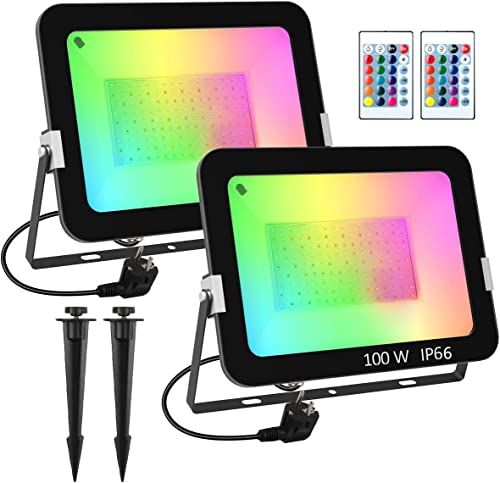 T-SUN 2 Stück LED Strahler Außen, 100W RGB Strahler mit Fernbedienung, Farbwechsel LED Fluter Flutlichtstrahler mit 16 Farben 4 Modi, IP66 Wasserdicht Flutlicht für Innen Gärten Hinterhof Innenhöfe T-SUN 2 Stück LED Strahler Außen, 100W RGB Strahler mit Fernbedienung, Farbwechsel LED Fluter Flutlichtstrahler mit 16 Farben 4 Modi, IP66 Wasserdicht Flutlicht für Innen Gärten Hinterhof Innenhöfe von T-SUN
