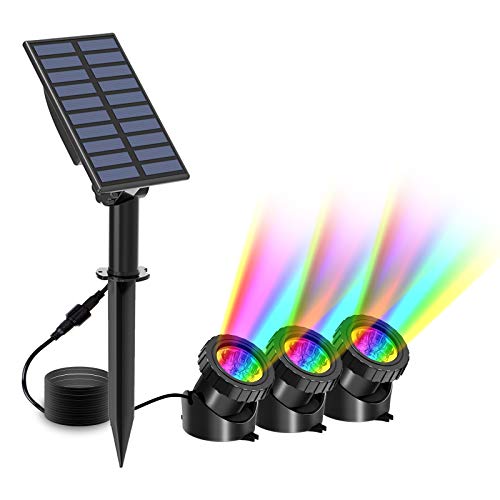 T-SUN Solar Teichbeleuchtung, RGB Solar Unterwasserstrahler LED Teich Licht Teichbeleuchtung mit IP68 wasserdicht, RGB-Farbwechsel Landschaftsscheinwerfer Gartenbeleuchtung für Garten, Patio, Baum von T-SUN