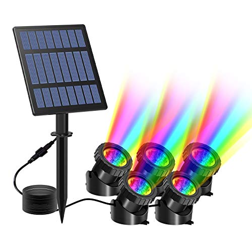 T-SUN Solar Teichbeleuchtung, RGB Solar Unterwasserstrahler LED Teich Licht Teichbeleuchtung mit IP68 wasserdicht, RGB-Farbwechsel Landschaftsscheinwerfer Gartenbeleuchtung für Garten, Patio, Baum von T-SUN