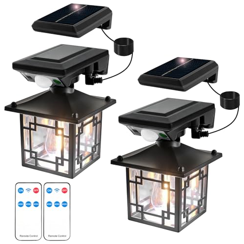 T-SUN 2 Stück Solarlampen für Außen, Retro Solar Wandleuchte Aussen mit Bewegungsmelder Sicherheitswandleuchte, 3 Modi 6000K Außenlampe mit IP65 Wasserdicht für Garten Veranda Pfad Garage Garten Zaun von T-SUN