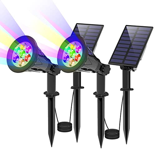 T-SUN 7 LED Solarstrahler Solarleuchten, 2-in-1 Wasserdicht Solar Gartenleuchten Solarlampe Außen Wandleuchte Wasserdicht mit 3M Kabel, 7 Farbwechsel Gartenbeleuchtung für Hof, Rasen, Wege(2 Stück) von T-SUN