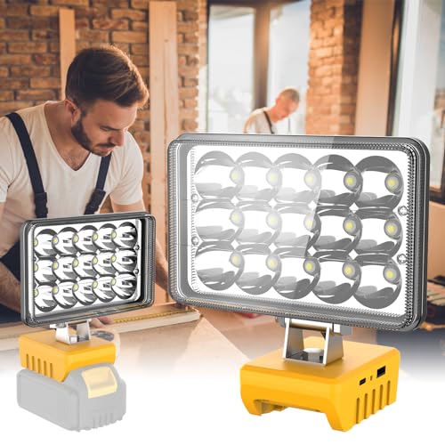 T-SUN Akku Lampe Für Dewalt 18V, 45W LED Arbeitsleuchte Akku, Tragbare Baustrahler mit 2 Modi Helligkeit, Multifunktionales Led Flutlicht Strahler für Autoreparatur, Heimbeleuchtung, Camping von T-SUN