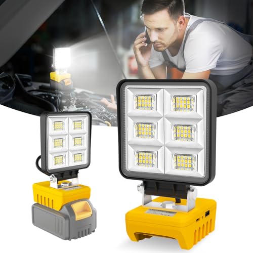 T-SUN Akku Lampe Für Dewalt 18V, 48W 5200LM LED Arbeitsleuchte Akku, Tragbare Baustrahler mit 2 Modi Helligkeit, Multifunktionales Flutlicht Strahler für Autoreparatur, Heimbeleuchtung, Camping von T-SUN