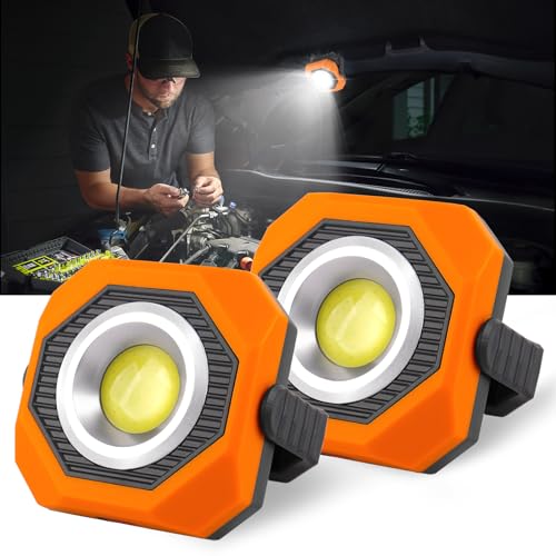 T-SUN Baustrahler, 2 Stück Solar LED Strahler Akku mit 3 Lichtmodi & 360° Drehbare Halterung und Super Magnetische Absaugung LED Arbeitsleuchte für Baustrahler Hof Garage Angeln Wandern (Orange) von T-SUN