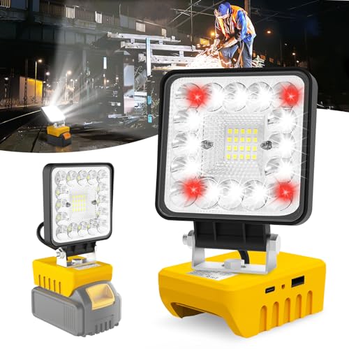 T-SUN Akku Lampe Für Dewalt 18V, 36W LED Arbeitsleuchte Akku, Tragbare Baustrahler mit 3 Modi Helligkeit, Multifunktionales Led Flutlicht Strahler für Autoreparatur,Heimbeleuchtung,Camping,6000K-Rot von T-SUN