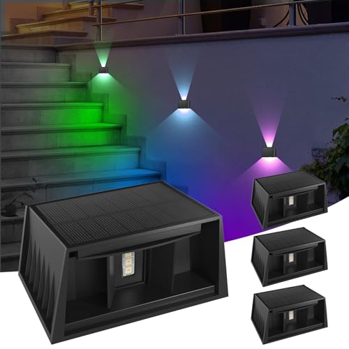 T-SUN LED Solar Wandleuchte Aussen, Solar außenwandleuchten Einstellbare Up and Down Leuchten, 8 Farben RGB Wandlampe Außen Solarlampen IP65 Wasserdicht für Garten Balkon Hof Zaun Porch 4 Stück von T-SUN