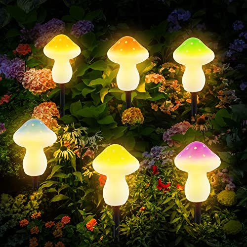 T-SUN 6 LED Solar Pilze Lichterkette Aussen Solarlampen für Außen Garten Pilz Lampe Gartendeko für Draußen IP65 Wasserdicht, 8 Lichtmodi für Gärten, Innenhöfe, Rasenflächen, Terrassen Warmweiß von T-SUN
