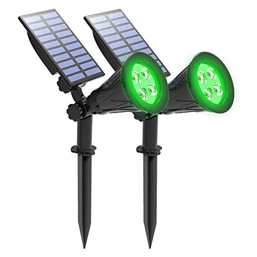 T-SUNUS Gartenstrahler Solar, Solarlampen für Außen Garten 4 LED Solarstrahler für Außen 2 Lichtmodi Wasserdicht IP65 für Baum Yard Patio (2 Stück Grün) von T-SUNUS