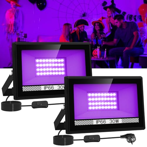 LED Schwarzlicht Strahler, T-SUNUS 30W LED UV Strahler Party Outdoor 400-405NM IP66 Wasserdicht Schwarzlichtlampe UV Scheinwerfer für Deko Party Disco Halloween 2 Stück von T-SUNUS