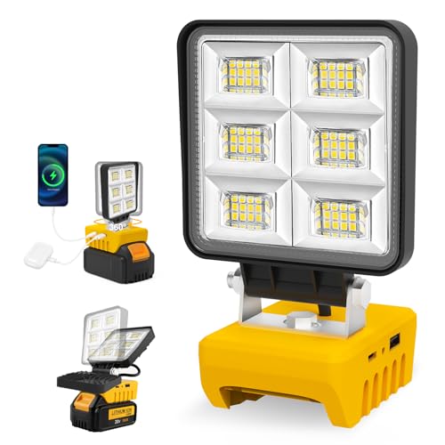 Akku Lampe für Dewalt, T-SUNUS Kabellose LED Arbeitsleuchte 18V/48W, Tragbarer Baustrahler Akku 5200LM Superhell mit 2 Helligkeiten 48 LED für Garten, Garagen, Camping, Notfall Akku Lampe für Dewalt, T-SUNUS Kabellose LED Arbeitsleuchte 18V/48W, Tragbarer Baustrahler Akku 5200LM Superhell mit 2 Helligkeiten 48 LED für Garten, Garagen, Camping, Notfall von T-SUNUS