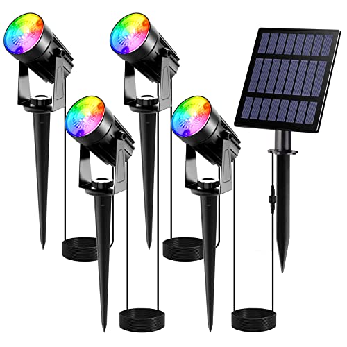 T-SUNUS Gartenstrahler Solar RGB, Solar Gartenleuchte Gartenlampe Solar für außen mehrfarbig mit 6 RGB Farbwechsel IP65 wasserdicht 4 Stück von T-SUNUS