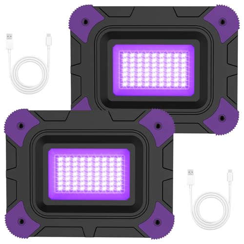 LED Schwarzlicht Strahler, T-SUNUS 2er LED Strahler LED Arbeitsstrahler UV Wiederaufladbar IP66 Wasserdicht Black Light 2 Helligkeitsstufe für Halloween Party Angeln von T-SUNUS