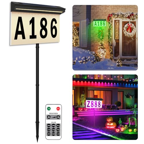 Solar Beleuchtete Hausnummer RGB, T-SUNUS Hausnummer Beleuchtet Solar 7 Farbwechsel Wasserdicht 9 Moden Hausnummernschild DIY Nummer 2 Installationen für Notfall Straße Hof Haus von T-SUNUS
