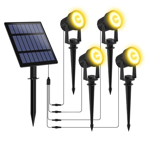 T-SUNUS Solar Gartenleuchten für Außen, Solarlampen für Außen Garten 3000K Solarstrahler für außen IP65 Wasserdicht 4 Stück Auto ON/OFF für Garten Weg Terrasse Rasen Warmweiß von T-SUNUS