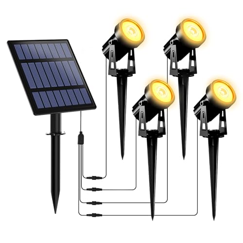 T-SUNUS Solar Gartenleuchten für Außen, Solarlampen für Außen Garten 3000K Solarstrahler für außen IP65 Wasserdicht 4 Stück Auto ON/OFF für Garten Weg Terrasse Rasen Warmweiß von T-SUNUS