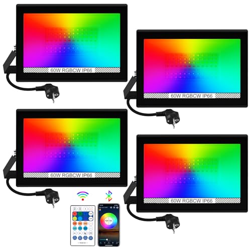 T-SUNUS LED Strahler Außen RGB, 60W RGB Strahler Outdoor Farbig mit Fernbedienung Bluetooth APP, IP66 Wasserdicht für Garten Party Halloween Weihnachten 4 Stück T-SUNUS LED Strahler Außen RGB, 60W RGB Strahler Outdoor Farbig mit Fernbedienung Bluetooth APP, IP66 Wasserdicht für Garten Party Halloween Weihnachten 4 Stück von T-SUNUS