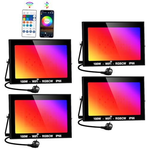 T-SUNUS RGB LED Strahler Außen, 100W RGB Strahler Outdoor Außen WiFi mit Bluetooth APP Steuerung, IP66 Wasserdicht Strahler Fluter für Party Garten Bar Deko Weihnachten von T-SUNUS