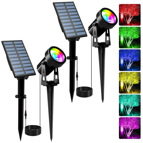 T-SUNUS Solar Gartenleuchte mehrfarbig, Gartenstrahler Solar RGB Gartenlampe Solar für außen mit 6 Farbwechsel IP65 wasserdicht für Bäume Sträucher Gartenweg Wand 2PC von T-SUNUS