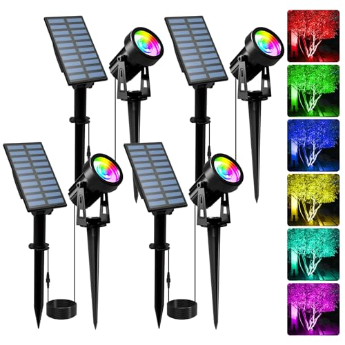 T-SUNUS Solar Gartenleuchte mehrfarbig, Gartenstrahler Solar RGB mit 6 Farbwechsel IP65 Wasserdicht Solarlampen für Außen Garten Baum Weg 4 Stück von T-SUNUS