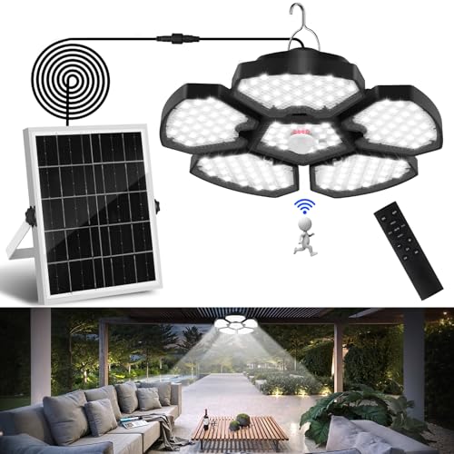 T-SUNUS Solar Hängelampe für Außen, Solarlampe für Außen hängend mit Bewegungsmelder Fernbedienung IP65 Wasserdicht 5 Modi Solar Hängeleuchten für Haus Hof Garage Garten von T-SUNUS