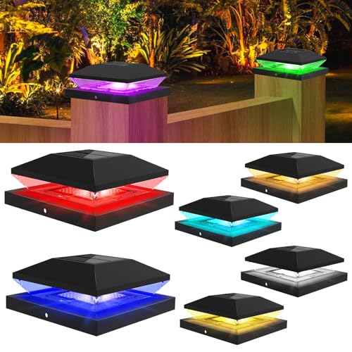 T-SUNUS Pfostenleuchte Solar RGB, Pfostenkappen Solar mit LED IP65 Wasserdicht Pfostenlampen für Zaunpfosten 8 Farben für Hölzerne Zaun Plattform 6 Stück von T-SUNUS