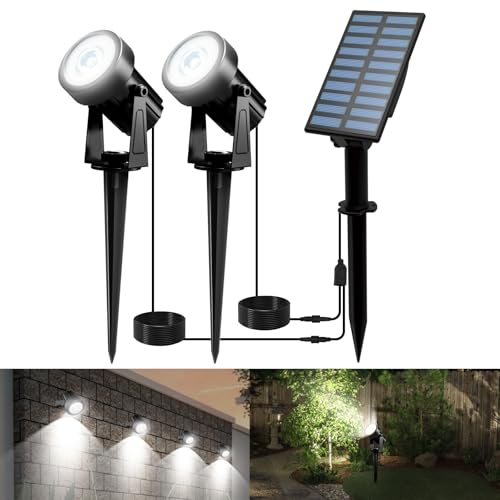 T-SUNUS Solarlampen für Außen, Solarstrahler für Außen 6000K Kaltweiß Solar Gartenleuchten 2 Helligkeitsmodi Auto ON/OFF Wasserdicht IP65 für Garten Weg Terrasse von T-SUNUS