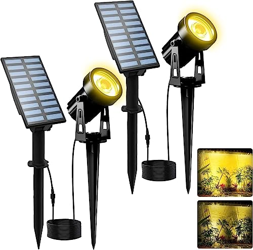 T-SUNUS Solarlampen für Außen, Solarstrahler für Außen warmweiß Gartenstrahler Solar IP65 Wasserdicht Auto ON/OFF 2 Lichtmodi Solar Strahler mit Solarpanel für Garten Auffahrt Weg 2 Stück von T-SUNUS