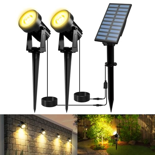 T-SUNUS Solarstrahler für Außen, Solar Gartenleuchte Gartenstrahler Solar Auto ON/OFF IP65 Wasserdicht 2 Helligkeitsmodi 3000K Warmweiß für Garten Hof Gehweg von T-SUNUS