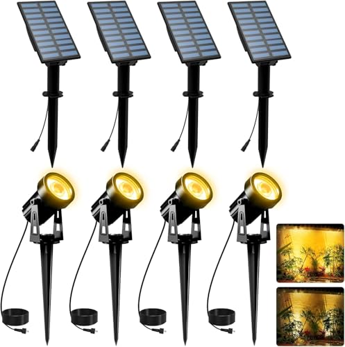 T-SUNUS Solarstrahler für Außen, Solarlampen für Außen Warmweiß IP65 Wasserdicht Auto ON/OFF, Gartenstrahler Solar 2 Helligkeitsmodi für Garten Auffahrt Weg Hof 4 Stück von T-SUNUS