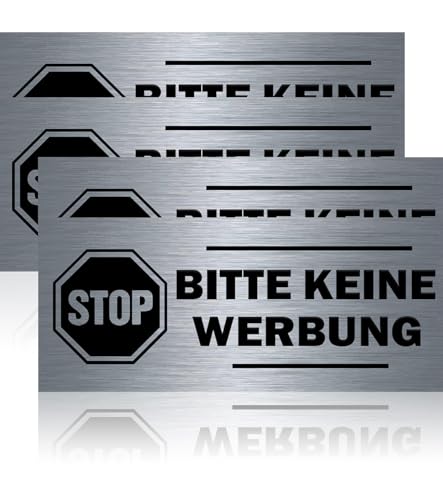T TAKONE Bitte Keine Werbung Schild, 4 Pcs Briefkastenschild aus v2a Edelstahl, 70 X 30mm Selbstklebend und Rostfrei Keine Werbung Aufkleber für Briefkasten (4 PCS) von T TAKONE