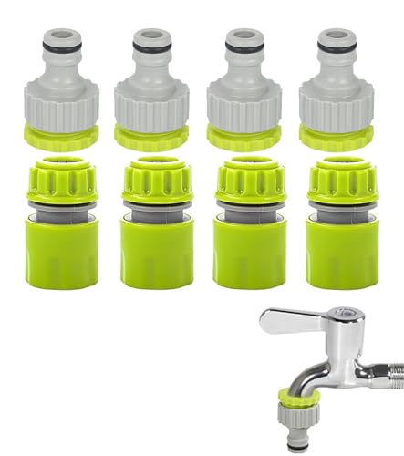 T TAKONE Gartenschlauch Adapter 3/4 Zoll auf 1/2 Zoll – Set mit 4X 2-in-1 Hahnverbinder & 4X 1/2 Zoll Kupplung, Kunststoff Verbindungen für Garten & Bewässerung, Kompatibel mit Gardena von T TAKONE