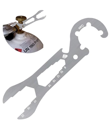 T TAKONE Gasflaschenschlüssel Edelstahl – Für 11kg Propangasflasche, mit Gasregler-Schlüssel & Flaschenöffner – Outdoor geeignet (Silber) von T TAKONE