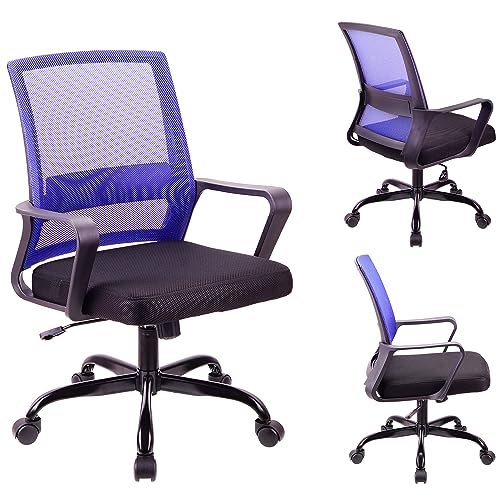 T-THREE.Verstellbarer Bürostuhl ergonomischer Netz-Drehstuhl Bürostuhl Lendenwirbelstütze höhenverstellbar 360° drehbare Schaukelfunktion Netzrückenlehne, geeignet für Home Office（Blau） von T-THREE