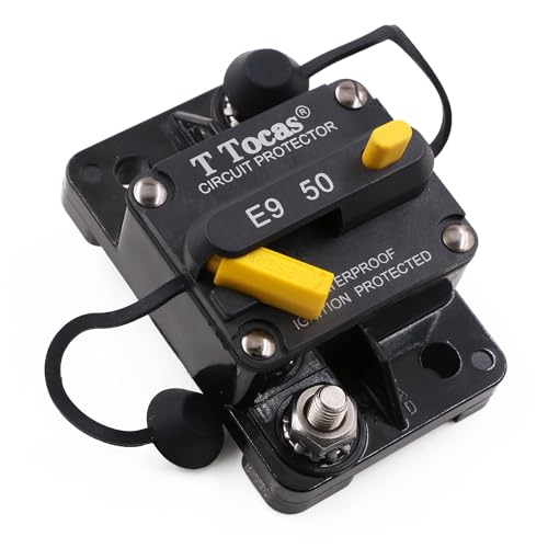 T Tocas 12V Sicherungsautomat mit Manuelles Reset Sicherung 50A für Solar/Kfz Audio/Wohnmobil/Marine/Boot, Heavy Duty Schutzschalter 50 Amp Trolling Motor Leistungsschalter max. 48V DC, wasserdichte von T Tocas