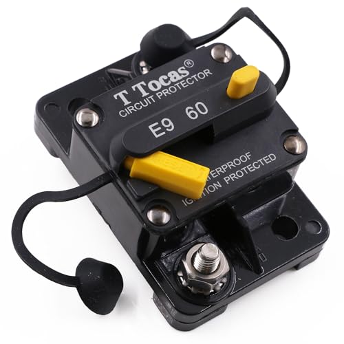 T Tocas 60A Schutzschalter 12V mit Manuelles Reset Sicherungsautomat 12 Volt- 48V DC für Solar/Kfz Audio/Wohnmobil/Marine/Boot-Trolling Motor, Heavy Duty 60 Amp Leistungsschalter, wasserdichte von T Tocas