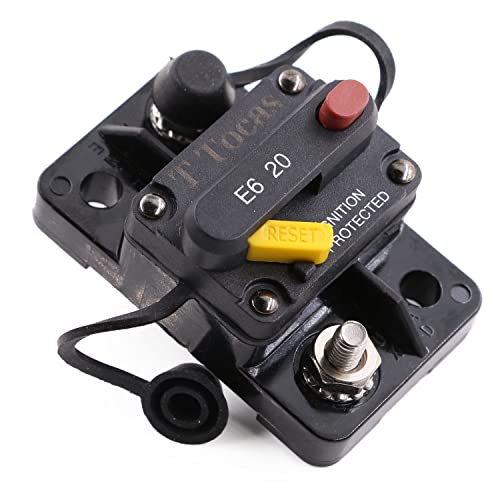 T Tocas 20A Mini Schutzschalter mit Manuelles Reset Sicherungsautomat 12V- 32V DC für Solar/Kfz Audio/Wohnmobil/Marine/Boot, 20 Amp Leistungsschalter Trolling Motor Sicherungshalter, wasserdichte von T Tocas