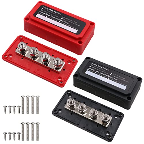 T Tocas M10 Sammelschiene Kasten Bus Bar 12V - 48V DC 300 Amp, mit 4 x M10 Bolzen Anschlussblöcke Robustes Moduldesign Stromverteilerblock Sammelschienen, Positive& Neg, Rot& Schwarz, 2er Pack von T Tocas