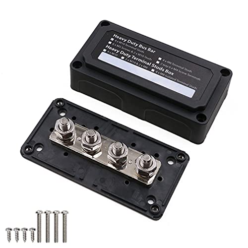 T Tocas 12V Sammelschiene Stromverteiler 300A Busbar mit 4 x M10 Post Klemmenbolzen Sammelschienen, Heavy Duty 12 Volt-48V DC Batterie Bus Bar 300 Amp für Kfz LKW Solar Boot Marine UTV VAN, Schwarz von T Tocas