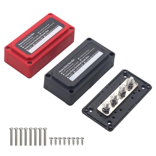 T Tocas Sammelschienen 300A Hochleistungs Modul Design Verteilerblock Batterie Bus Bars Box mit 4 x M8 Anschlussbolzen 12V - 48V DC, 2-Pack, Schwarz & Rot Gehäuse von T Tocas