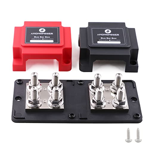 T Tocas DC 12V-48V Kupfer Sammelschiene Busbar 400A mit 8x M10 Pfosten Stromverteilerblock, Heavy Duty 400 Amp Bus Bar Batterie Klemmleiste für Solar Kfz LKW Camper Wohnmobil Boot Marine, Rot&Schwarz von T Tocas