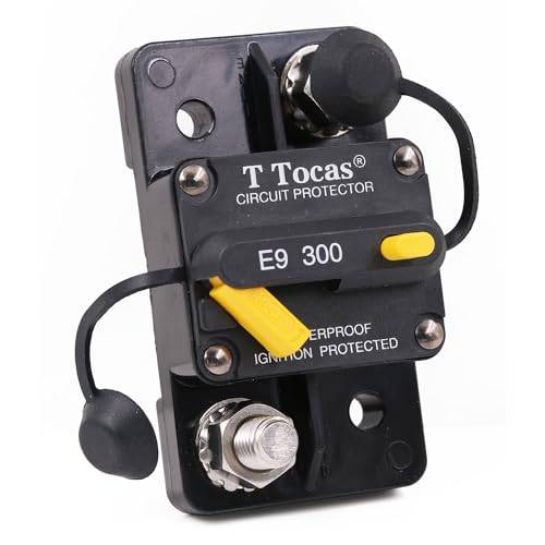 T Tocas Heavy Duty 12V- 48V DC Schutzschalter 300A mit Manuelles Reset Sicherungsautomat für Solar/Kfz Audio/Wohnmobil/Marine/Boot-Trolling Motor, M10 Post 300 Amp Leistungsschalter, wasserdichte von T Tocas
