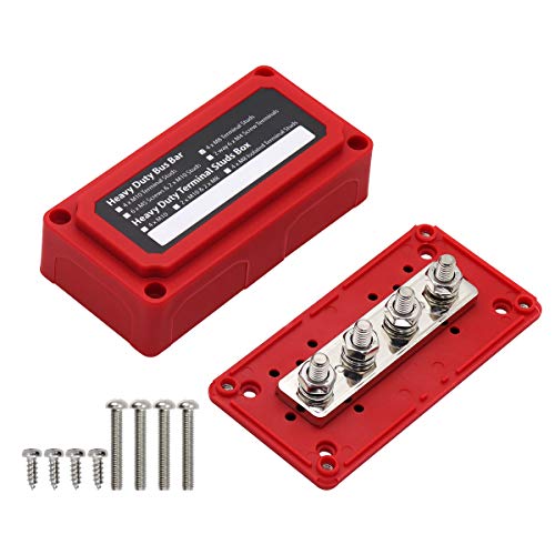 T Tocas Sammelschienen Box robustes Moduldesign 300A Bus Bar Stromverteilerblock mit 4 x M8 Klemmbolzen 12V- 48V DC, rotes Gehäuse von T Tocas