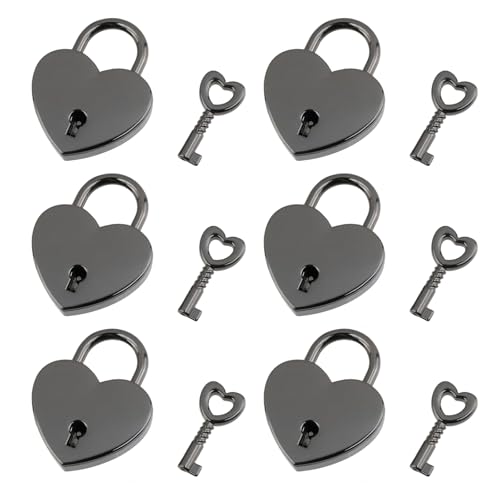 T Tulead Herzförmige Vorhängeschlösser, schwarze Zinklegierung, Mini-Vorhängeschloss, 3,8 x 4,5 cm, 6 Stück mit Schlüsseln von T Tulead