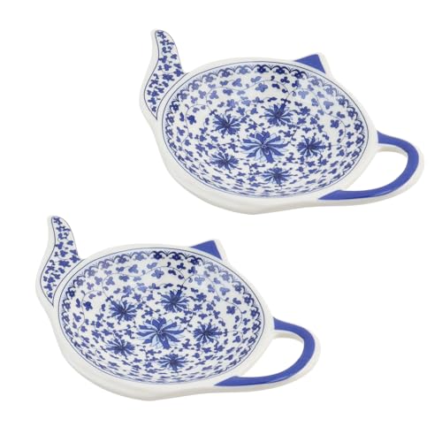 T Tulead Keramik-Löffelablage, blau, Kochlöffelhalter, dekorative Löffelablage, 12 x 9 cm, 2 Stück für Kekse, Teebeutel, Senf von T Tulead