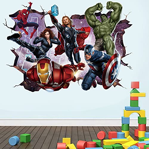 T-YU 3D-Wandaufkleber, Motiv: Superhelden, Motiv: Hulk, Captain America, Kinder, Jungen, Wandaufkleber, Abziehbild und Aufkleber für Spider-Man-Wände, Wohnzimmer, Heimdekoration (40 x 60 cm) von T-YU