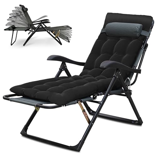T-ZBDZ Sonnenliege Liegestuhl Garten Klappbar - Gartenliege Relaxliege mit Polster, Gartenstuhl Ergonomisch 7-Fach Verstellbare Rückenlehne - Outdoor Liege bis 150 kg für Garten Terrasse, Schwarz von T-ZBDZ