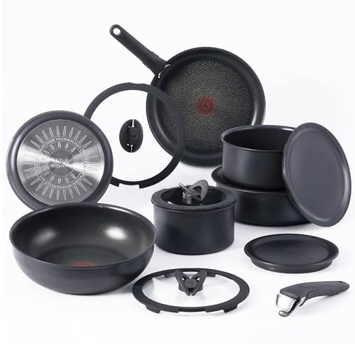 T-fal Ingenio Antihaft-Kochgeschirr-Set, 14-teilig, Induktion, ofenfest, 500 F, Kochgeschirr, Töpfe und Pfannen, Wohnmobil, Camping, Ofen, Broil, spülmaschinenfest, abnehmbarer Griff, Onyx-Schwarz von T-fal