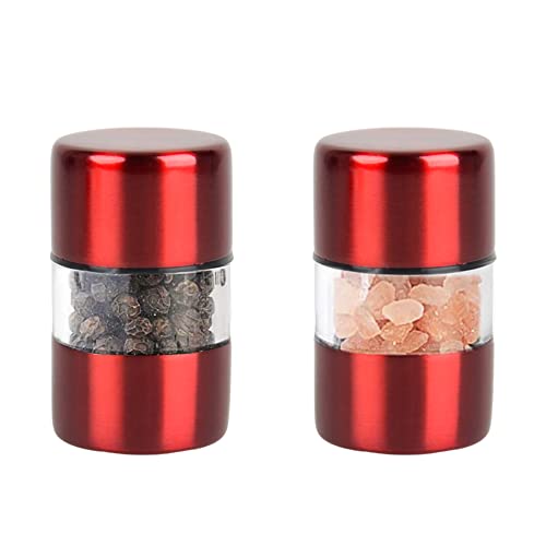 T-mark Premium Meersalz- und Pfeffermühlen-Set – Gewürzmühle mit gebürstetem Edelstahl, kleine tragbare Keramik-Salz- und Pfefferstreuer (2er-Pack) (rot) von T-mark